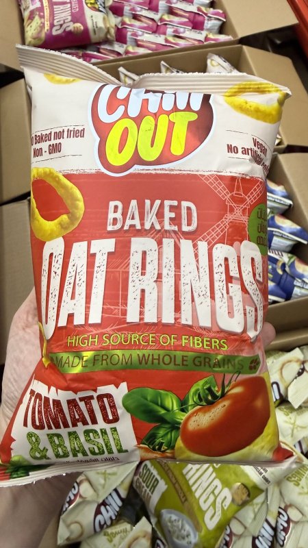 شيبس حلقات الشوفان المخبوزة بنكهة البندورة والريحان من "تشيل آوت" (Chill Out) وزنه 60 غرام