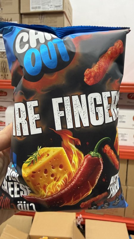 شيبس مقرمشات "فاير فينجرز" (Fire Fingers) من شيل آوت (Chill Out) بنكهة الجبنة الحارة وزنه 60 غرام