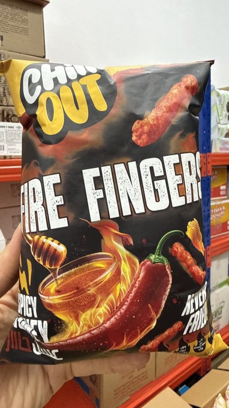 شيبس مقرمشات "فاير فينجرز" (Fire Fingers) من شيل آوت (Chill Out) بنكهة العسل الحار وزنه 60 غرام