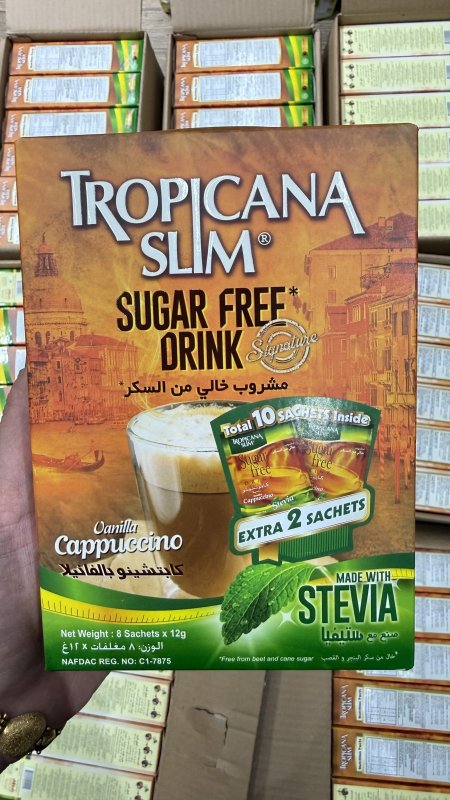 كابتشينو بالفانيلا تروبيكانا سليم دايت العلبة فيها 10 أكياس ✅