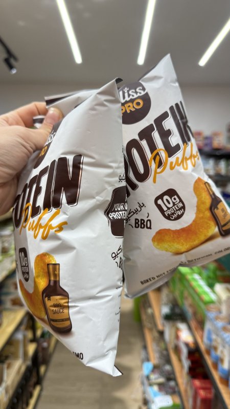 2 كيس من شيبس Bliss Pro بمبا عالي البروتين بطعم الباربكيو وزنه 50غرام