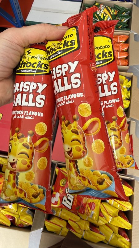 3 كيس من شيبس كرات ذرة مقرمشة بنكهة الطماطم Shocks Crispy Balls وزنه 15 غرام
