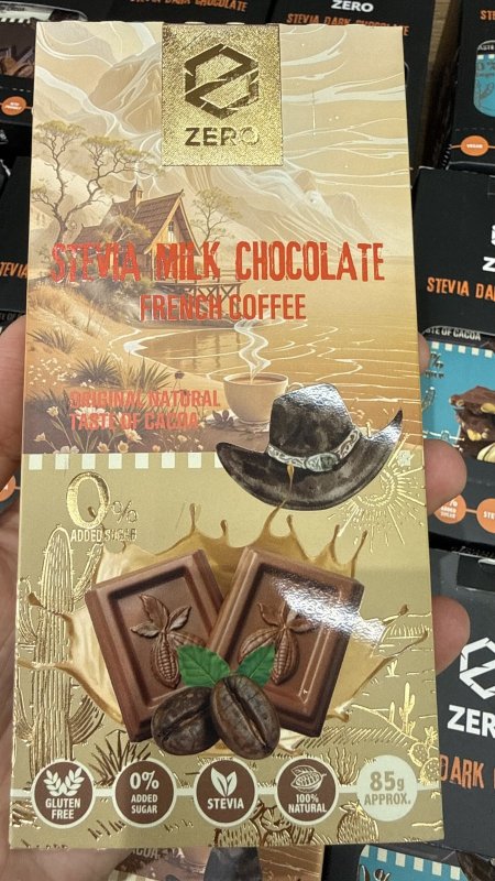 لوح شوكولاتة زيرو zero بالحليب والقهوة خالية من السكر والجلوتين وزنها 85 غرام
