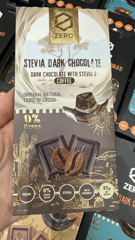 لوح شوكولاتة زيرو zero دارك والقهوة خالية من السكر والجلوتين وزنها 85 غرام