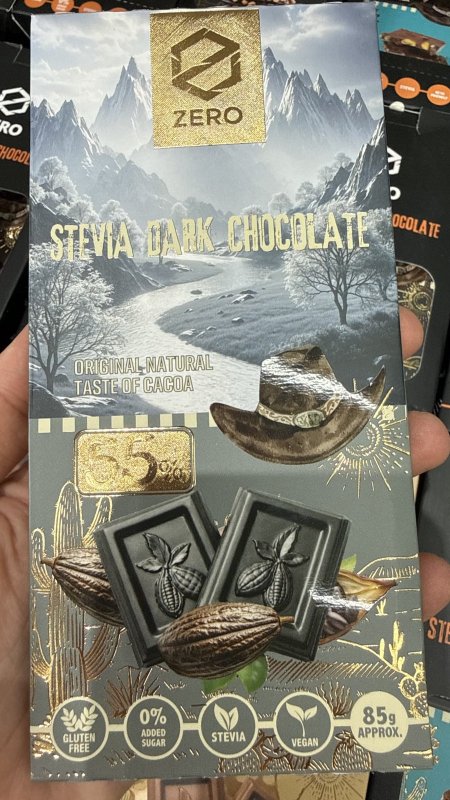 لوح شوكولاتة زيرو zero دارك 55% خالية من السكر والجلوتين وزنها 85 غرام