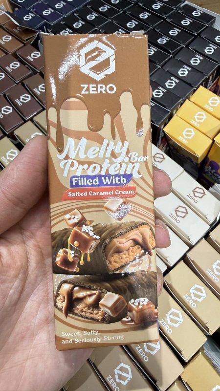 بروتين بار zero زيرو ميلتي شوكولاته بحشوة الكراميل عالي البروتين وخالي من السكر وزنه 50غرام