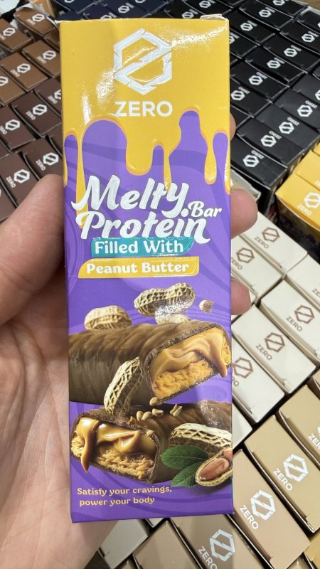 بروتين بار zero زيرو ميلتي شوكولاته والكراميل والفول السوداني عالي البروتين وخالي من السكر وزنه 50غرام