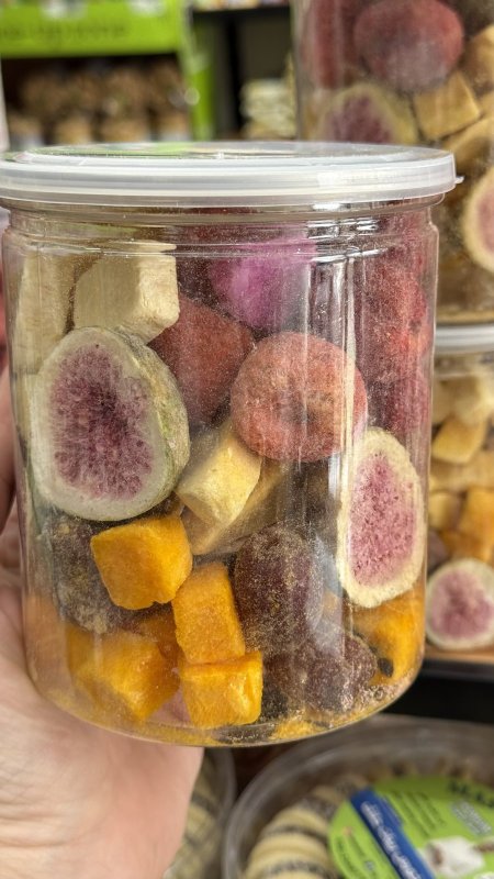 فواكه مشكلة مجففة بالتبريد صحية حجم كبير 160 غرام🥭🍓🍊🍍