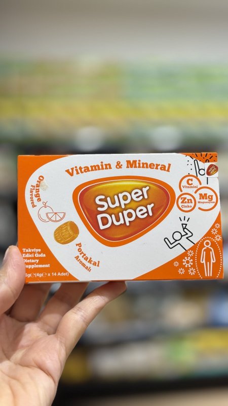 مصاص مكمل غذائي غني بالفيتامينات والمعادن Super Duper بطعم البرتقال فيه 14 حبة