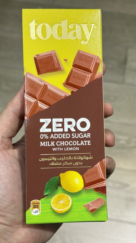 شوكولاتة today بالحليب والليمون زيرو دايت وزنه 65 غرام