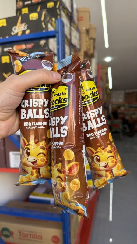 3 كيس من شيبس كرات ذرة مقرمشة بنكهة باربيكيو Shocks Crispy Balls وزنه 15 غرام