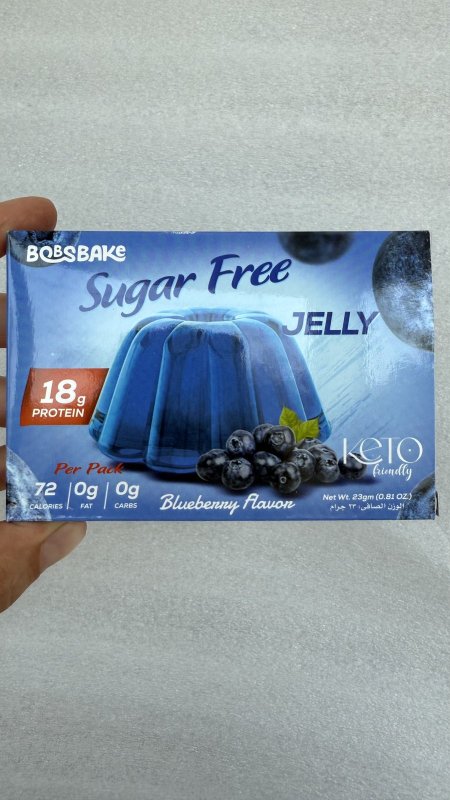 جيلي بدون سكر كيتو عالي البروتين بطعم البلوبري وزنه 23غرام