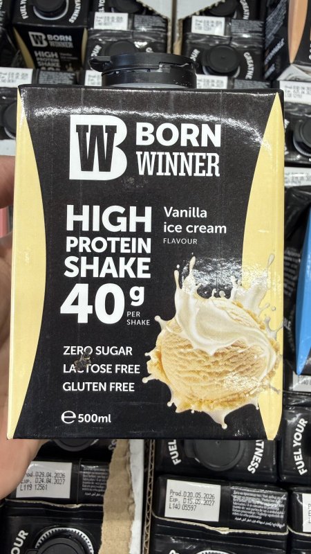 مشروب بروتين "Born Winner" بنكهة آيس كريم الفانيليا خالي من السكر وزنه 500 مل