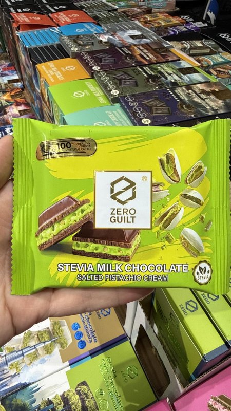 شوكولاته حليب محشي كريمة الفستق الحلبي زيرو zero جليلت خالي من السكر والجلوتين وزنه 85 غرام