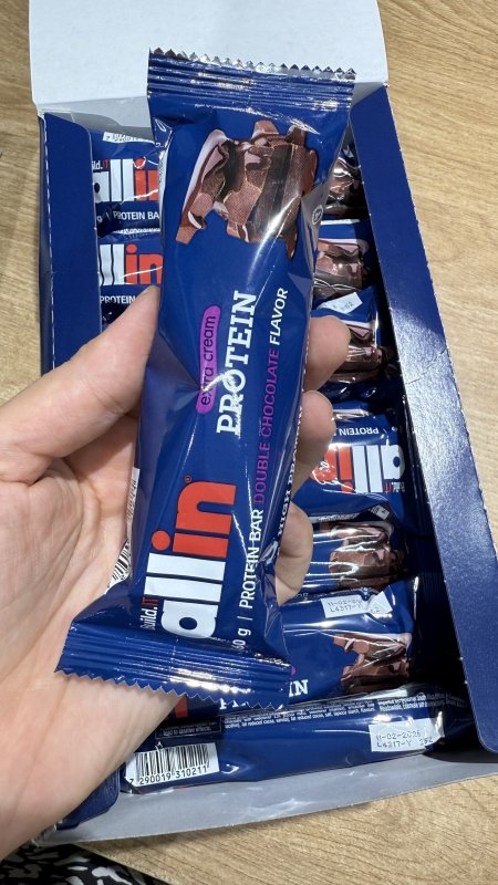 بروتين بار شوكولاتة دبل Allin الألمانية Protein Bar Double Chocolate عالي البروتين بدون سكر وزنه 60 غرام