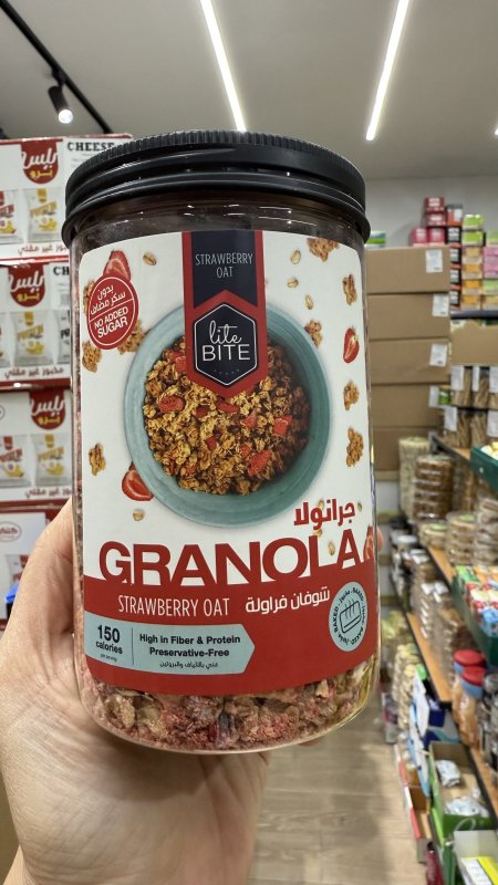 جرانولا lite bite مع الفراولة عالية البروتين و خالية من السكر وزنها 340 غم