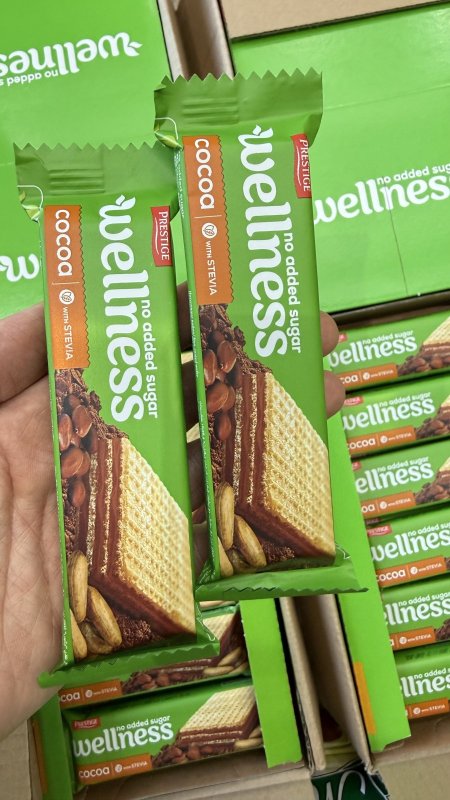 2 حبة من ويفر (Wellness) بالكاكاو محشي شوكولاته بدون سكر 25غم