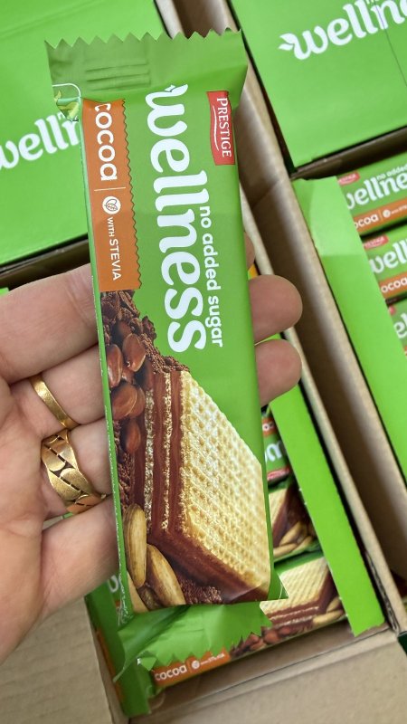 1حبة من ويفر (Wellness) بالكاكاو محشي شوكولاته بدون سكر 25غم