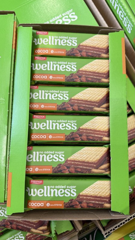 بوكس ويفر (Wellness) بالكاكاو محشي شوكولاته بدون سكر فيه 18 حبة 25غم